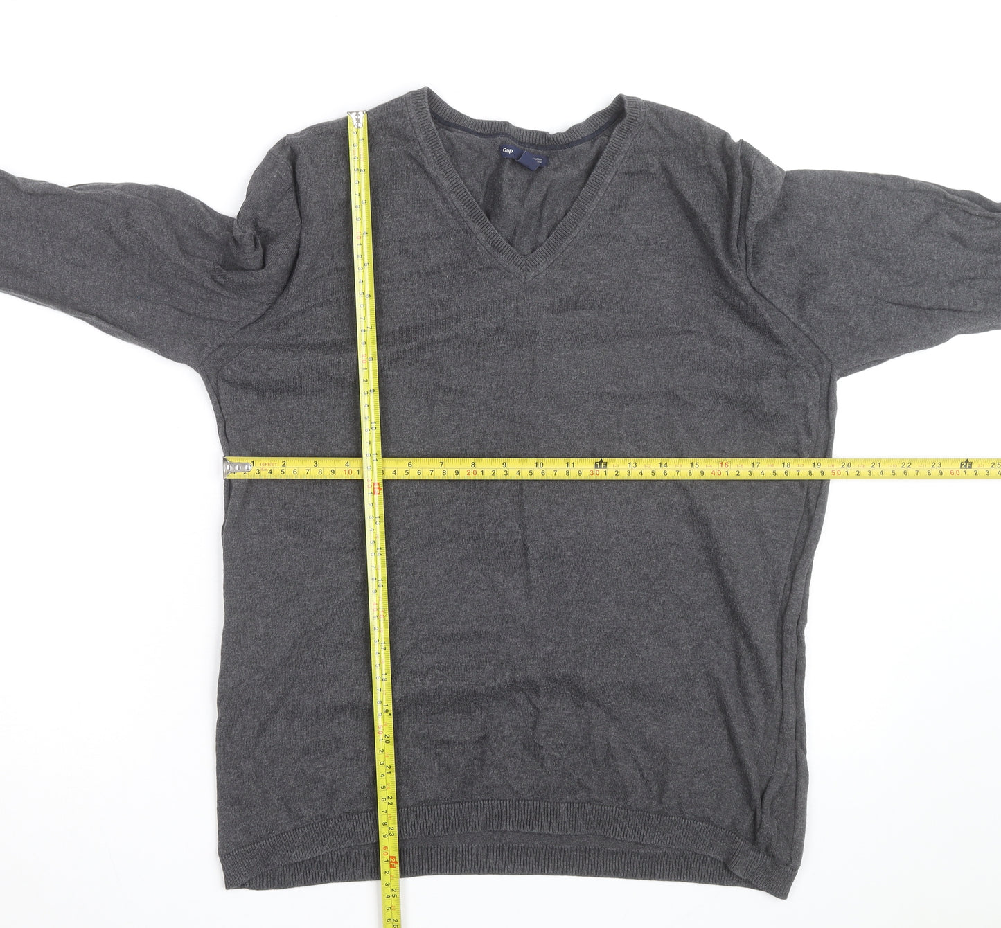 Gap Men's Grey Cotton V-Neck Jumper Size M Regular Fit
