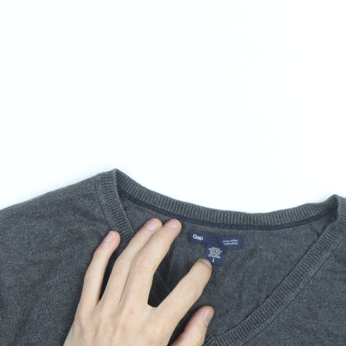 Gap Men's Grey Cotton V-Neck Jumper Size M Regular Fit