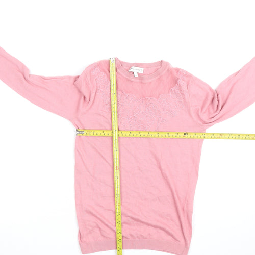 Warehouse Women Pink Floral Embroidered Crew Neck Jumper Size 8