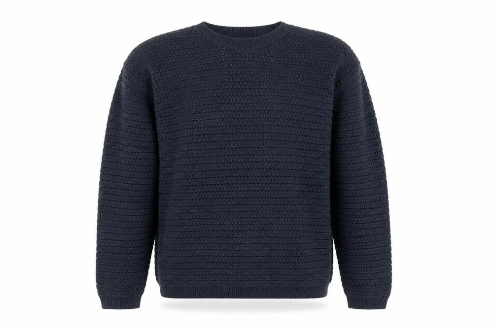 Front view of Marks & Spencer Men’s Blue Cotton Blend Waffle Knit Jumper, size L