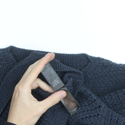Marks and Spencer Men’s Blue Cotton Blend Waffle Knit Jumper Size L
