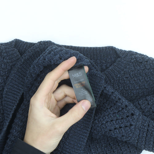 Marks and Spencer Men’s Blue Cotton Blend Waffle Knit Jumper Size L