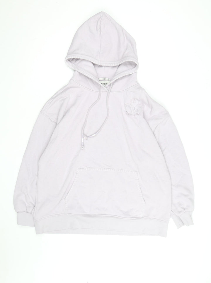 Scotch & Soda Men's White Pullover Hoodie L Logo Embroidered Casual