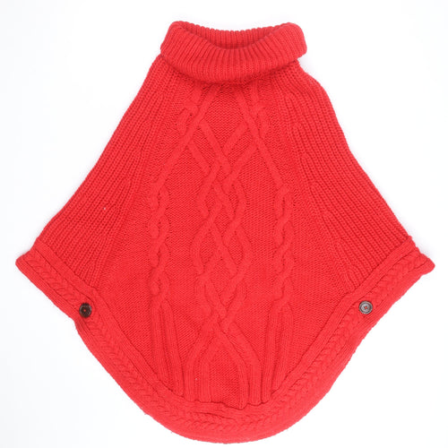 Joules Women’s Red Wool Blend Chunky Knit Cape Jumper Roll Neck S