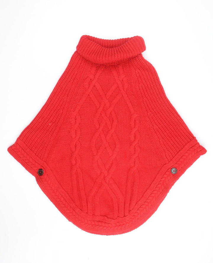 Joules Women’s Red Wool Blend Chunky Knit Cape Jumper Roll Neck S