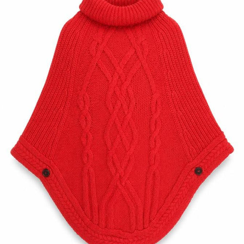 Joules Women’s Red Wool Blend Chunky Knit Cape Jumper Roll Neck S