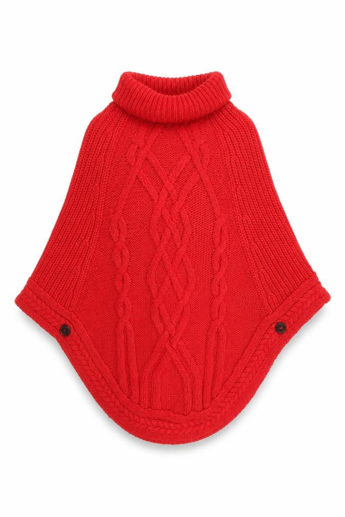 Joules Women’s Red Wool Blend Chunky Knit Cape Jumper Roll Neck S