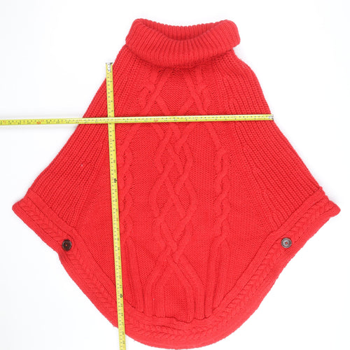 Joules Women’s Red Wool Blend Chunky Knit Cape Jumper Roll Neck S