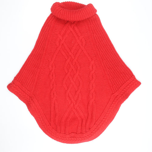Joules Women’s Red Wool Blend Chunky Knit Cape Jumper Roll Neck S