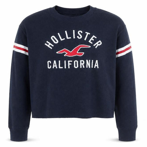 Hollister Unisex Navy Blue Waffle-Knit Pullover Jumper L