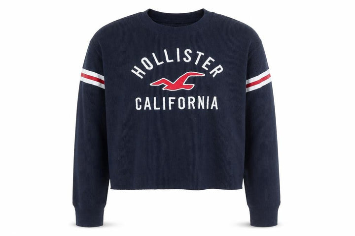Hollister Unisex Navy Blue Waffle-Knit Pullover Jumper L
