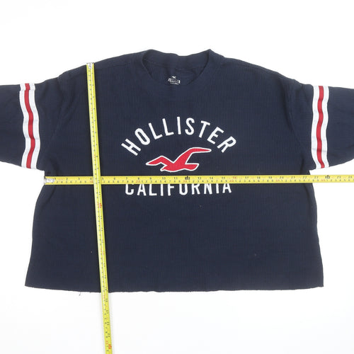 Hollister Unisex Navy Blue Waffle-Knit Pullover Jumper L