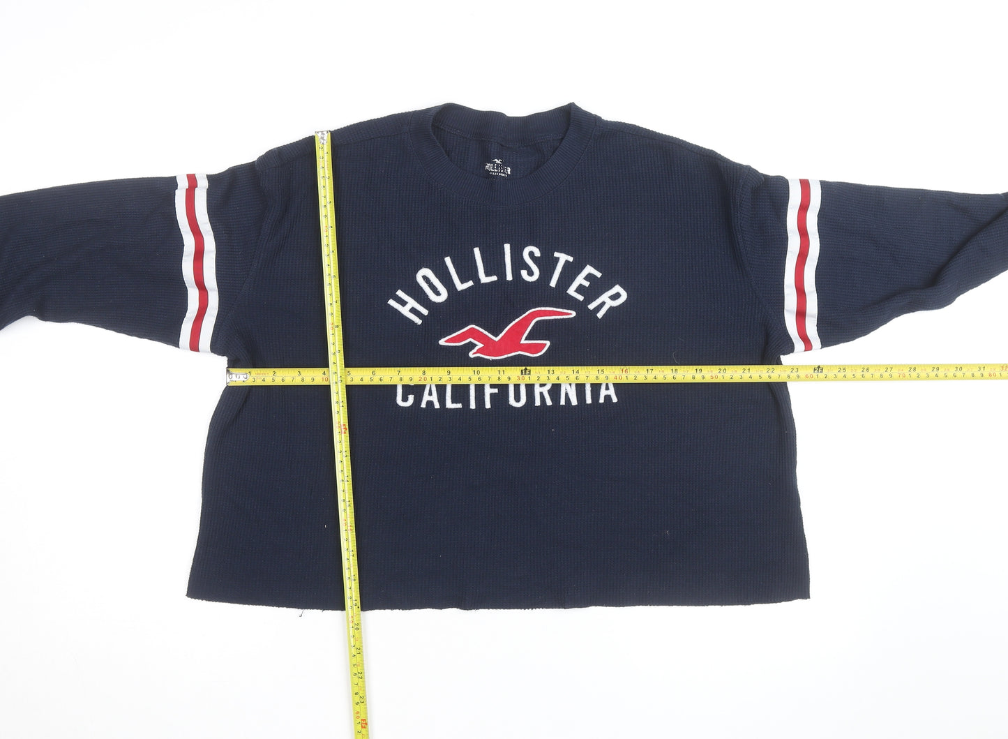 Hollister Unisex Navy Blue Waffle-Knit Pullover Jumper L
