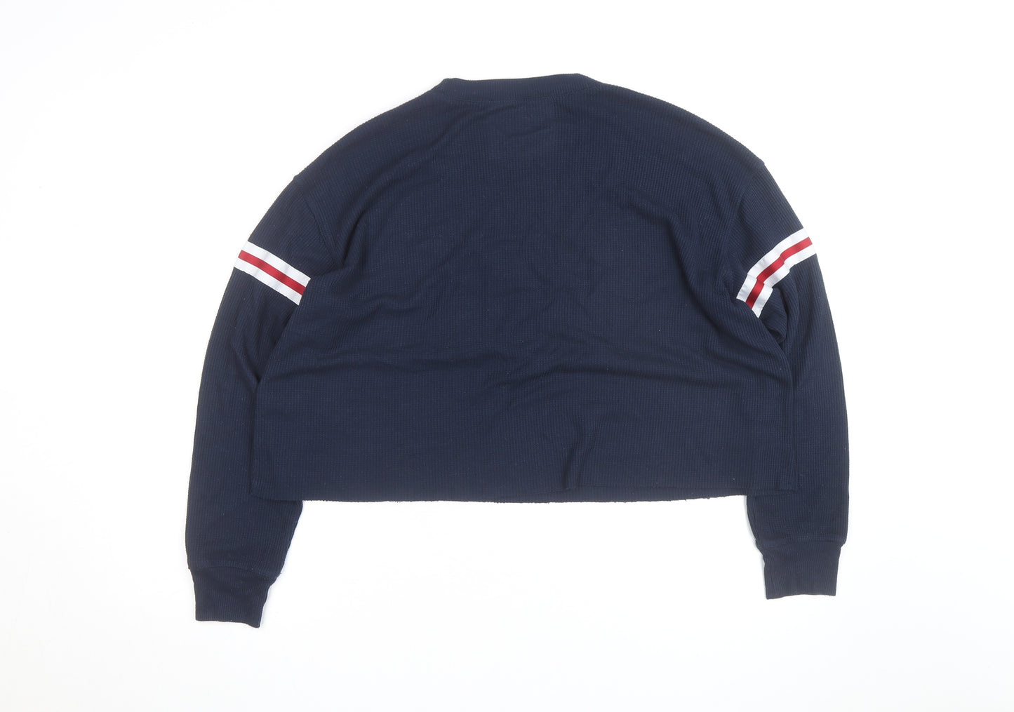 Hollister Unisex Navy Blue Waffle-Knit Pullover Jumper L