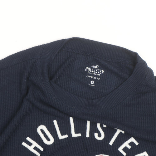 Hollister Unisex Navy Blue Waffle-Knit Pullover Jumper L