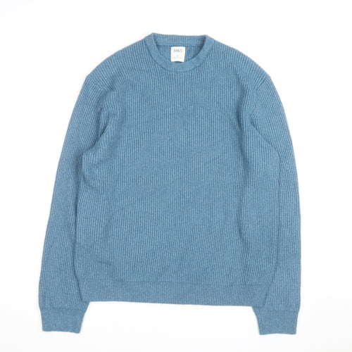 Marks and Spencer Men's Blue XL Crew Neck Chunky Knit Jumper