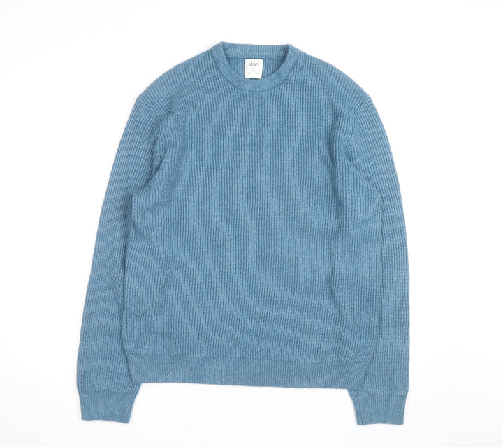 Marks and Spencer Men's Blue XL Crew Neck Chunky Knit Jumper