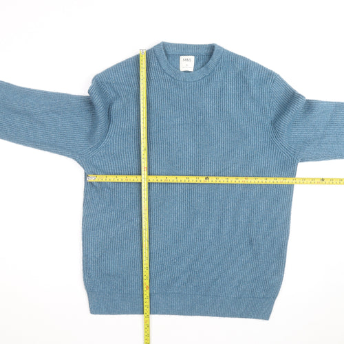 Marks and Spencer Men's Blue XL Crew Neck Chunky Knit Jumper