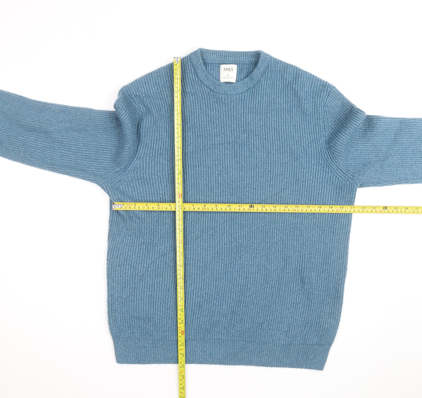 Marks and Spencer Men's Blue XL Crew Neck Chunky Knit Jumper