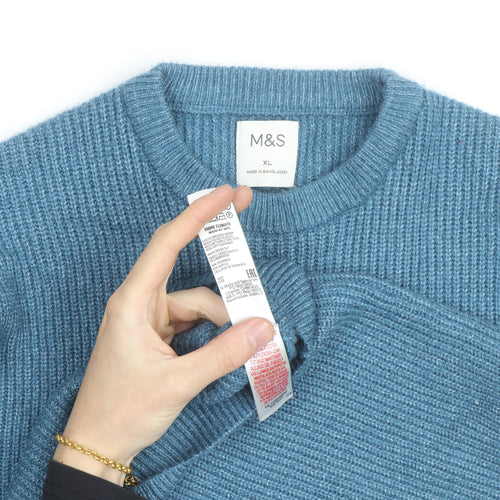 Marks and Spencer Men's Blue XL Crew Neck Chunky Knit Jumper