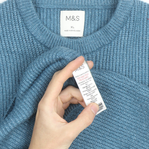 Marks and Spencer Men's Blue XL Crew Neck Chunky Knit Jumper