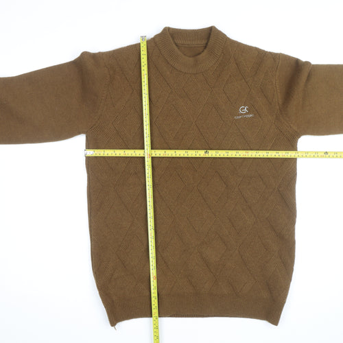 Craft Mark Men's Brown Wool Cable-Knit Crew Neck Jumper M