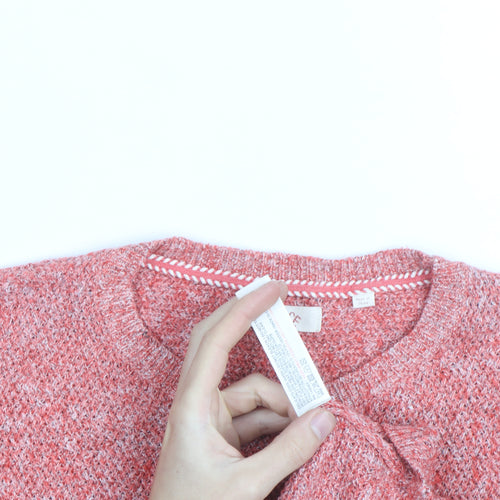 Fat Face Women Pink Crew Neck Chunky-Knit Jumper Size 12