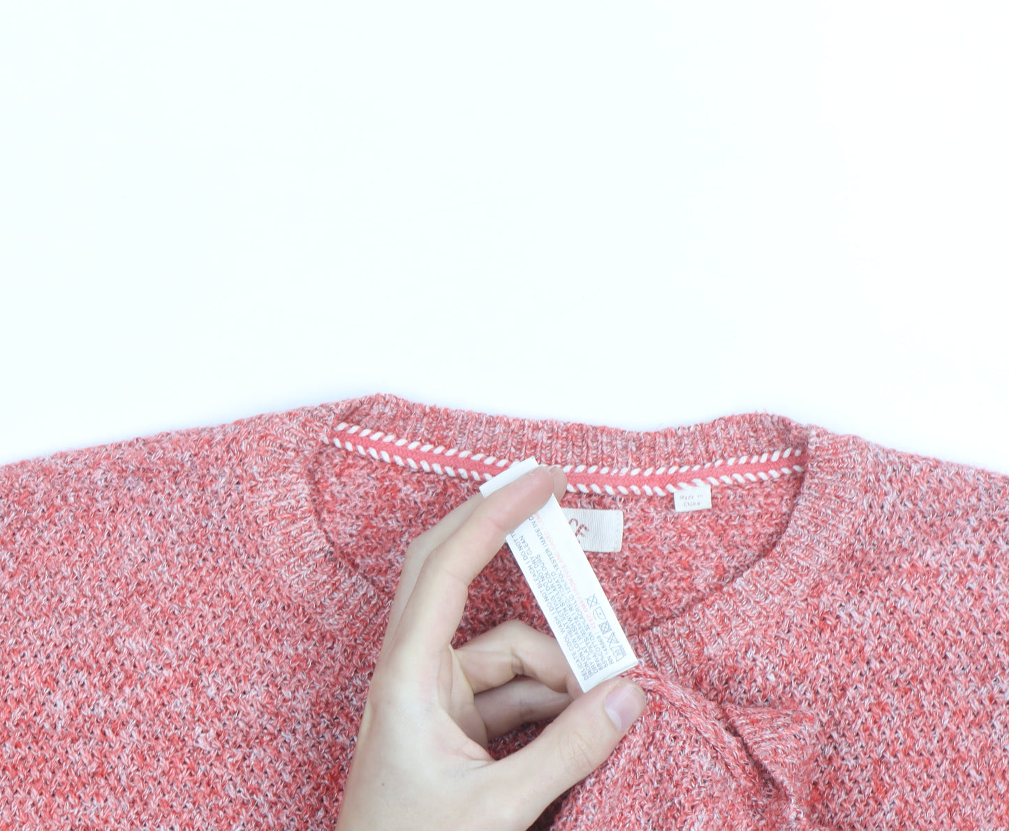 Fat Face Women Pink Crew Neck Chunky-Knit Jumper Size 12