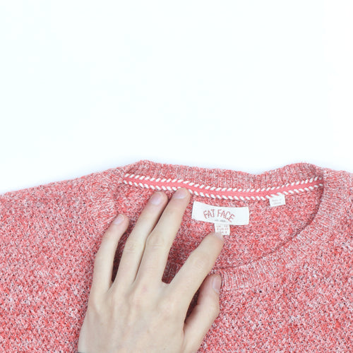 Fat Face Women Pink Crew Neck Chunky-Knit Jumper Size 12