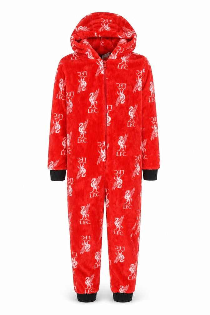 Liverpool FC Boys Red Fleece Hooded One Piece Pyjamas 6-7 Years