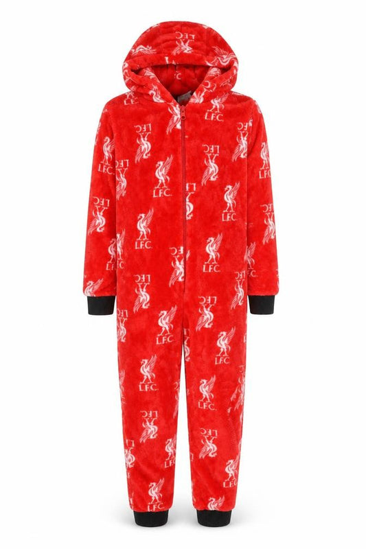 Liverpool FC Boys Red Fleece Hooded One Piece Pyjamas 6-7 Years