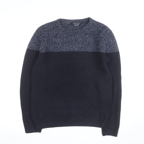 Kensington Eastside Men's Blue Chunky Knit Crew Neck Jumper Size M