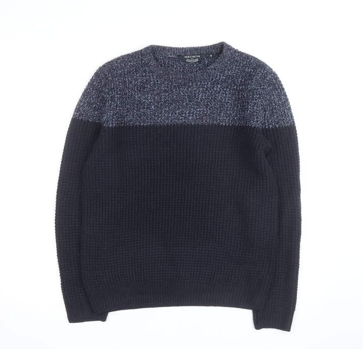 Kensington Eastside Men's Blue Chunky Knit Crew Neck Jumper Size M