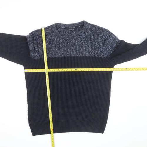 Kensington Eastside Men's Blue Chunky Knit Crew Neck Jumper Size M