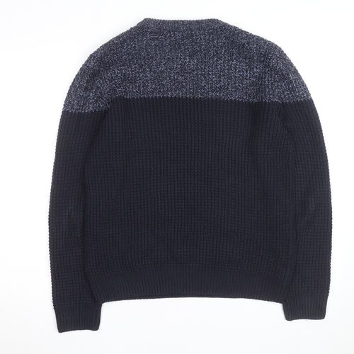 Kensington Eastside Men's Blue Chunky Knit Crew Neck Jumper Size M