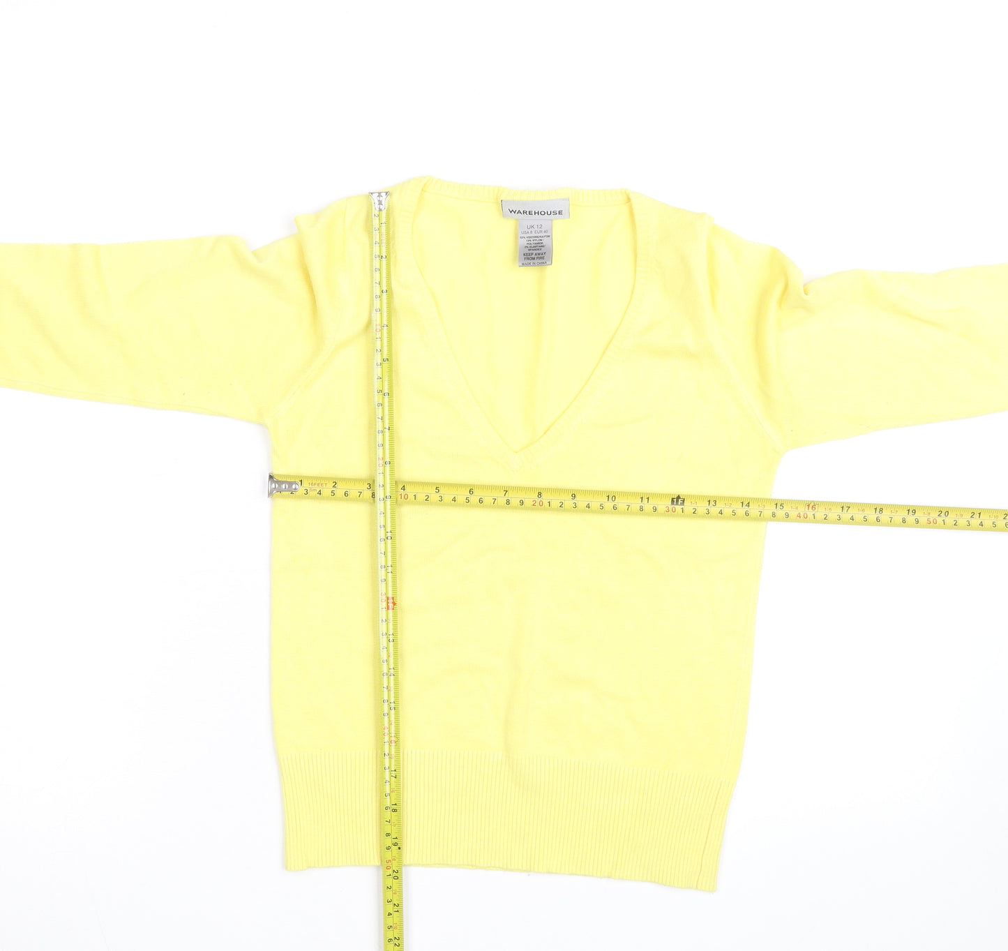 Warehouse Women’s Yellow V-Neck Knit Jumper Size 12