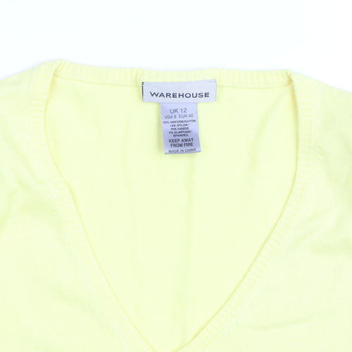 Warehouse Women’s Yellow V-Neck Knit Jumper Size 12