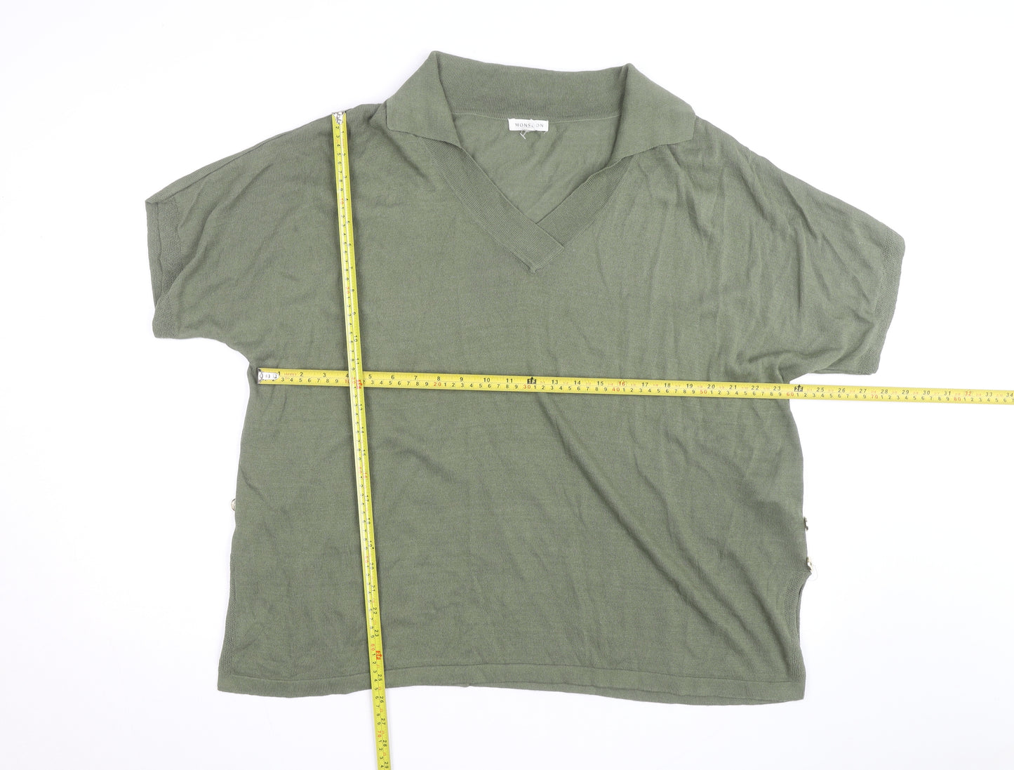 Monsoon Men's Green Viscose Knit Short Sleeve Casual Shirt L