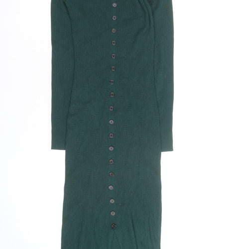 Missguided Women Green Size 8 Ribbed Midi Bodycon Button Dress