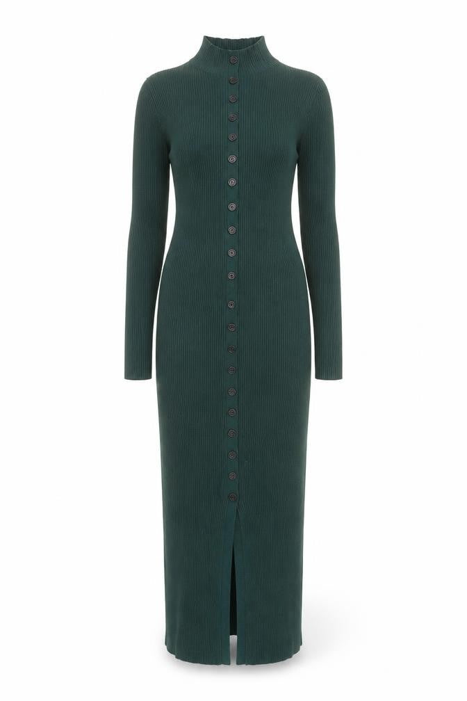 Missguided Women Green Size 8 Ribbed Midi Bodycon Button Dress