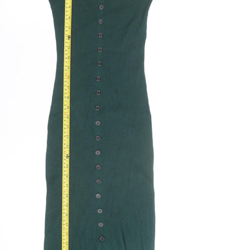 Missguided Women Green Size 8 Ribbed Midi Bodycon Button Dress
