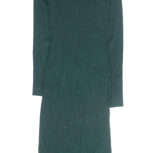 Missguided Women Green Size 8 Ribbed Midi Bodycon Button Dress