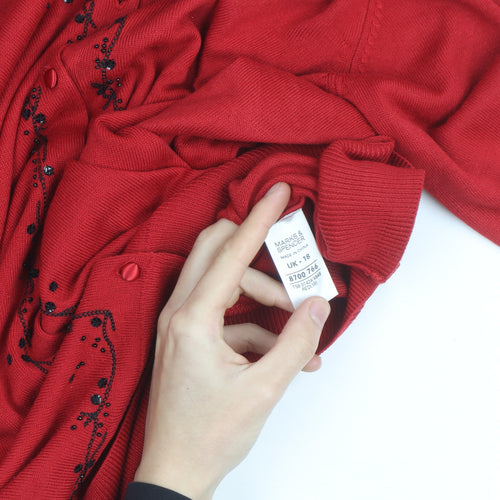 Marks and Spencer Women’s Red Beaded Cardigan Size 18