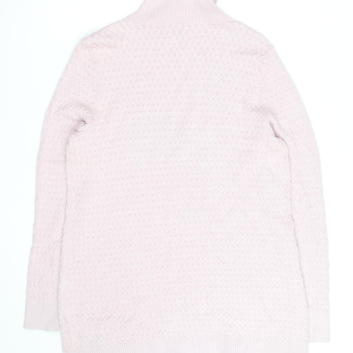 Lands' End Women's Pink Cotton Cable-Knit Roll Neck Jumper Size L