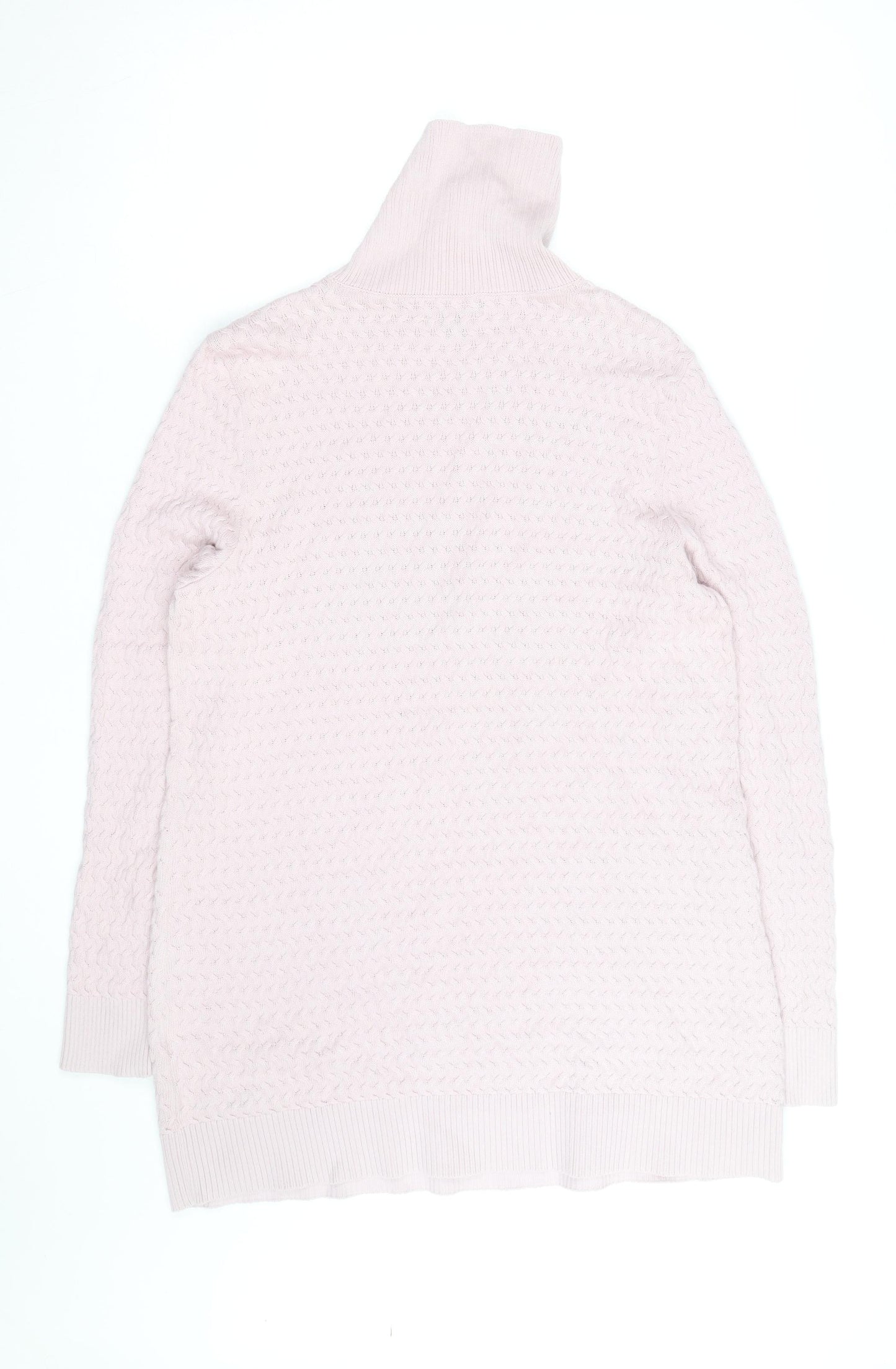 Lands' End Women's Pink Cotton Cable-Knit Roll Neck Jumper Size L