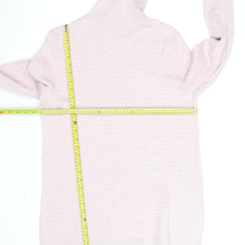 Lands' End Women's Pink Cotton Cable-Knit Roll Neck Jumper Size L