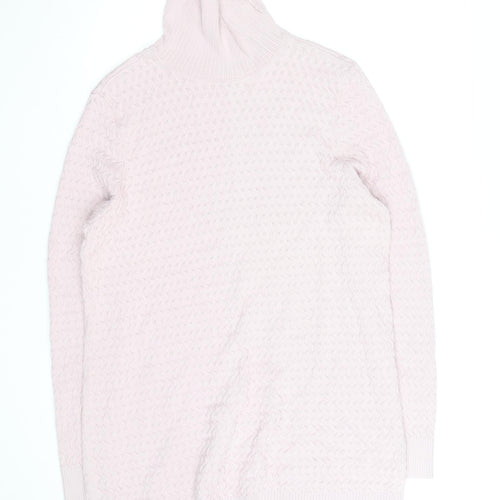 Lands' End Women's Pink Cotton Cable-Knit Roll Neck Jumper Size L