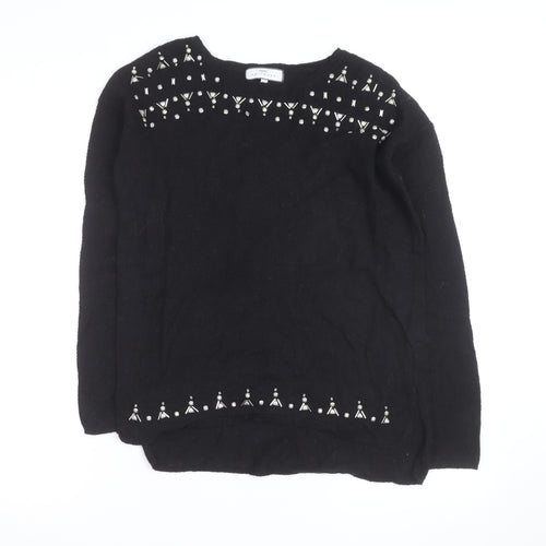Next Women’s Black Beaded Crew Neck Wool Blend Jumper Size 10