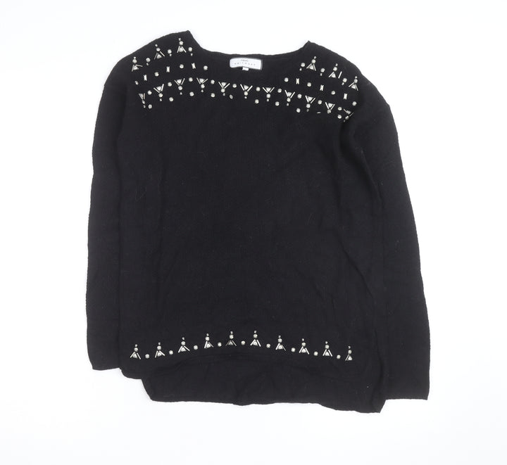 Next Women’s Black Beaded Crew Neck Wool Blend Jumper Size 10