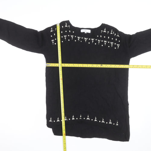 Next Women’s Black Beaded Crew Neck Wool Blend Jumper Size 10